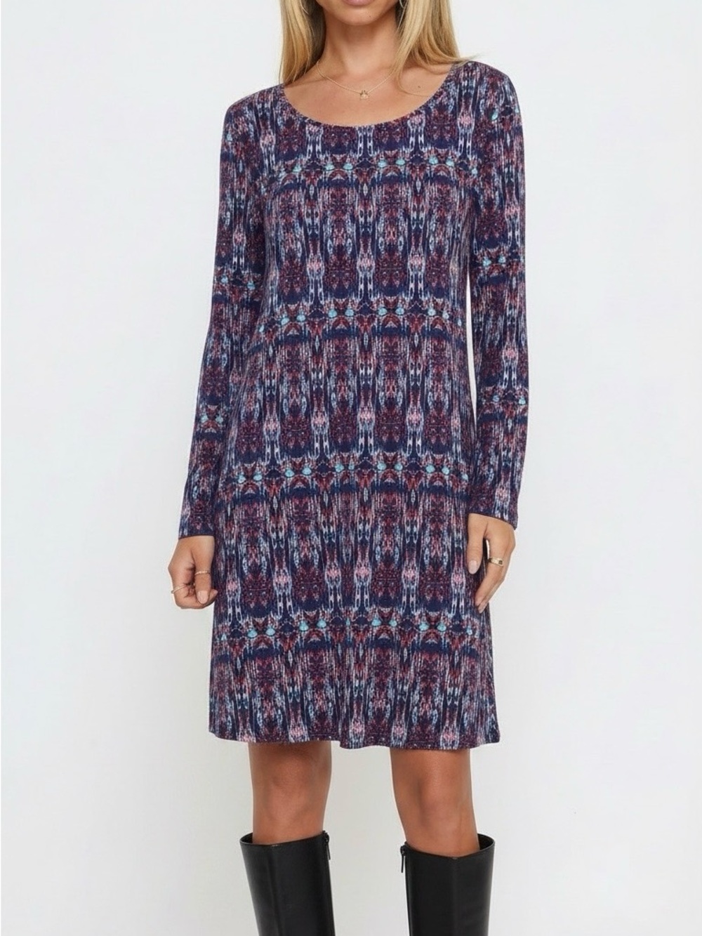 Market & Spruce Long-Sleeve Printed Dress in Navy and Burgundy